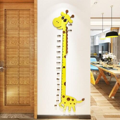 3D Acrylic Stereo Cartoon Giraffe Height Sticker Baby Measuring Height Ruler Childrens Room Kindergarten Wall Sticker