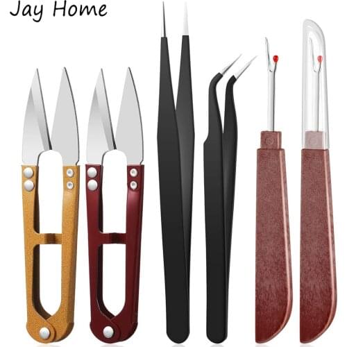 6Pcs Sewing Seam Ripper Kit Stitch Embroidery Thread Remover Yarn Cutter Scissors and Tweezers for Crafting Stitching Needlework