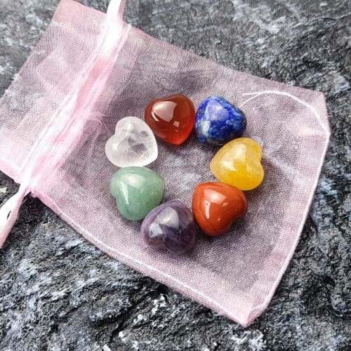 7pcs/lot Natural Heart Shape Crystal Reiki Chakra Healing Quartz Energy Yoga Ore Mineral Gemstone Gift Crafts Home Decoration