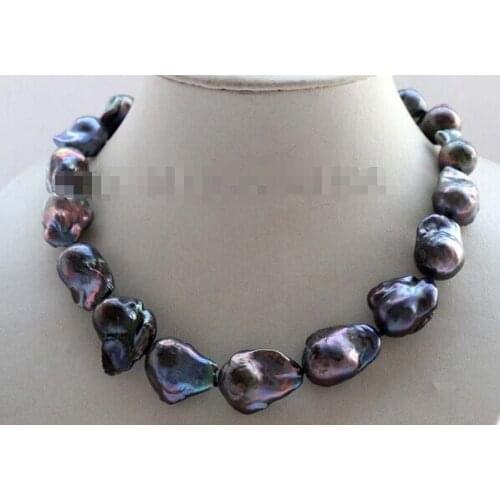Free Shipping 17" Genine Natural Black Baroque Reborn Keshi Pearl Necklace 14KGP #f2576