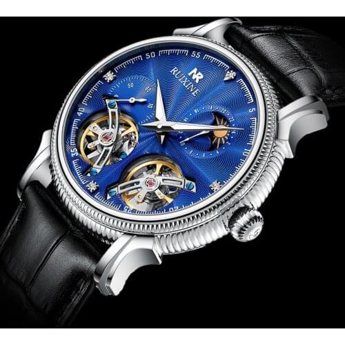 RUIXINE Luxury Mens Mechanical Wristwatch Automatic Watch Men Classic Skeleton Double Tourbillon Waterproof Sapphire Waterproof