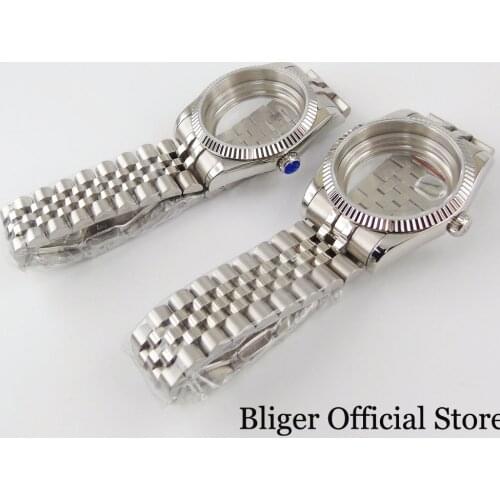 Silver Color Stainless Steel Mechanical Watch Case Jubilee Band for MIYOTA 8215 821A MINGZHU 2813 Seeing Back Glass No Cyclop