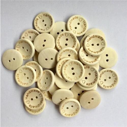 100pcs Wooden Handmade with Love Round Crafts Decor 2 Holes Wooden Sewing Buttons,15MM/20MM/25MM