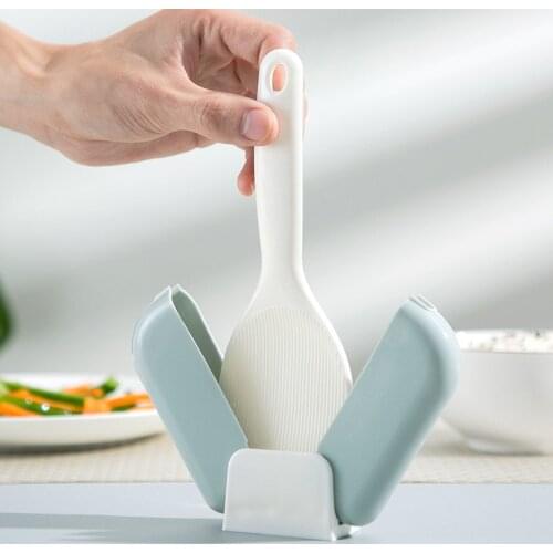 Rice Scoop Stand Holder (include scoop) Rice Shovel Automatic Closed Dust Cover Non-stick Kitchen Tools