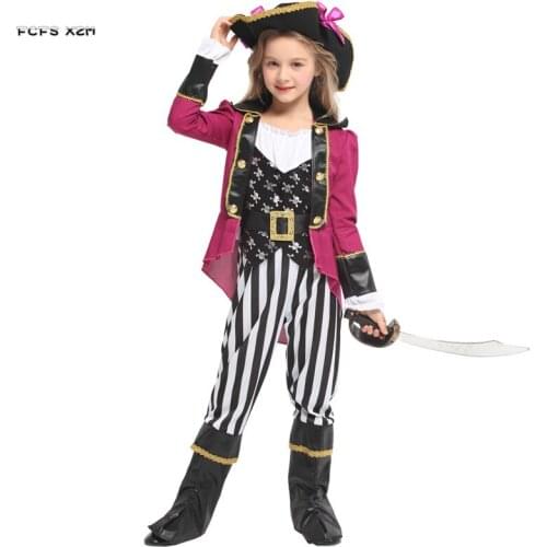 Girls Halloween Pirates of the Caribbean Costumes Kids Children Pirat Cosplays Carnival Purim stage play Masquerade party dress