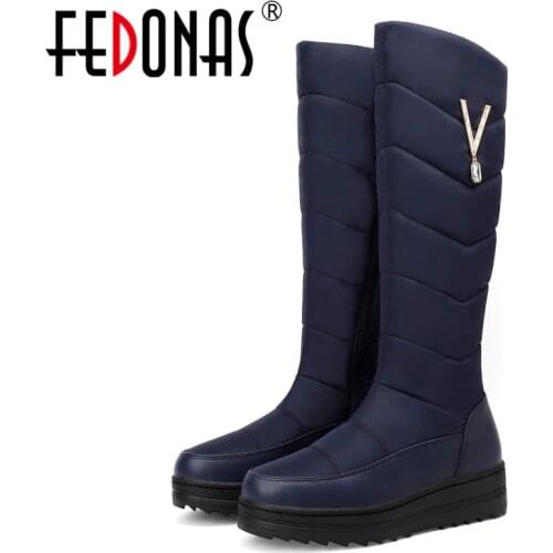 FEDONAS Side Zipper Women Warm knee high Boots 2020 Winter New Snow Boots Party Basic Casual Shoes Woman Big Size Platform Boots