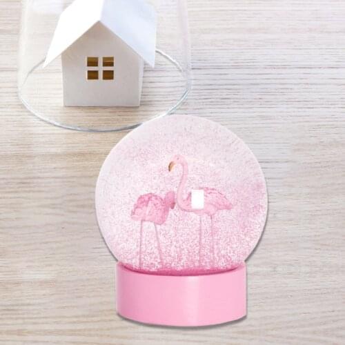 Flamingo Glitter Clear Glass Snow Globe Crystal Ball with Pink Base Women Gifts