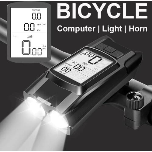 Flashlight For Bike T6 LED Bicycle Computer Horn USB Bike Light Front 2 Holder Waterproof Cycling Headlight Odometer Accessories