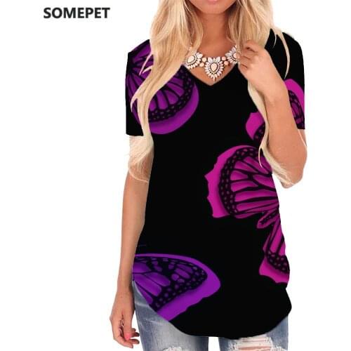 SOMEPET Butterfly T-shirt women Animal V-neck Tshirt Pattern Funny T shirts Harajuku Shirt Print Womens Clothing Punk Rock Cool