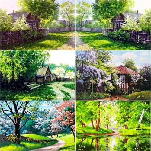 GATYZTORY 5D Diy Blue Sky White Clouds Green Trees Landscape Diamond Painting Living Room Sweet Home Decor Crystal Mosaic Gift