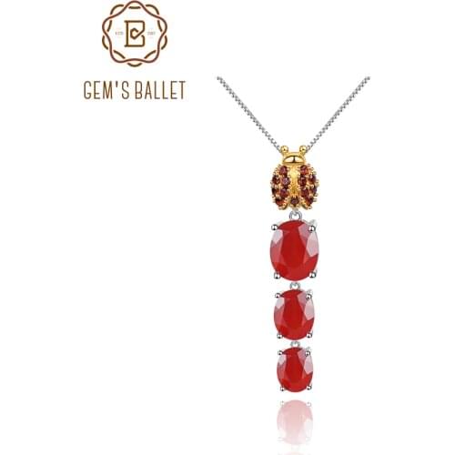 GEMS BALLET Natural Oval Red Agate Pendants 925 Sterling Silver Smoky Quartz Gemstone Necklace For Women Wedding Fine Jewelry