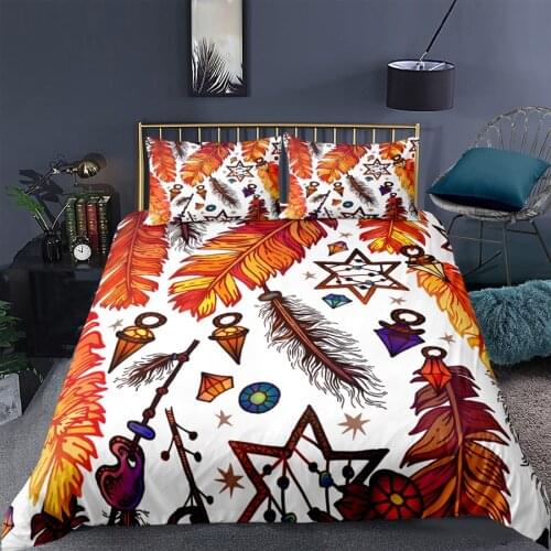 WOSTAR Home bedroom bedding set luxury home textiles golden colour feather duvet cover set 3d print couple double bed bedclothes