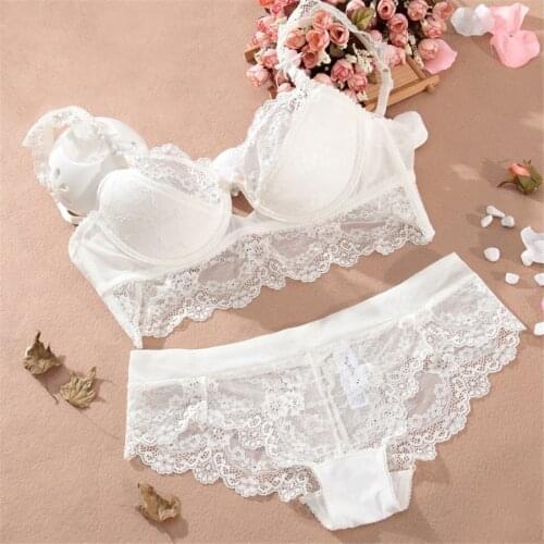 Female Lingerie Sexy Lace Bras Red Gather Push Up Women Underwear Bra Set Girl Transparent Cotton Bra and Panty Set BH sujetador