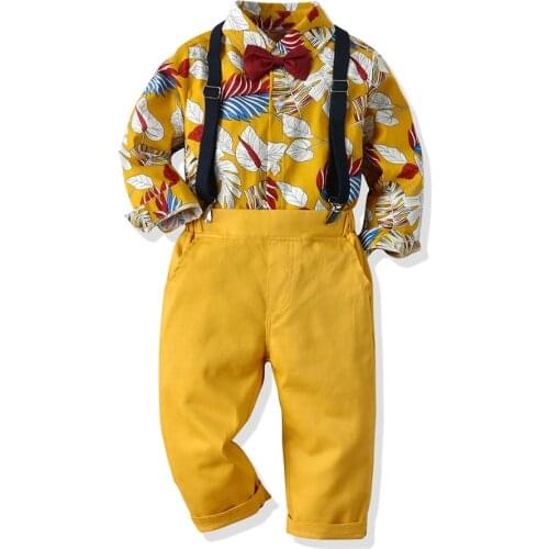 Tem doger autumn and winter boy clothing suits print shirt + jumpsuits 2 pcs casual cute boy outfits gentleman clothes