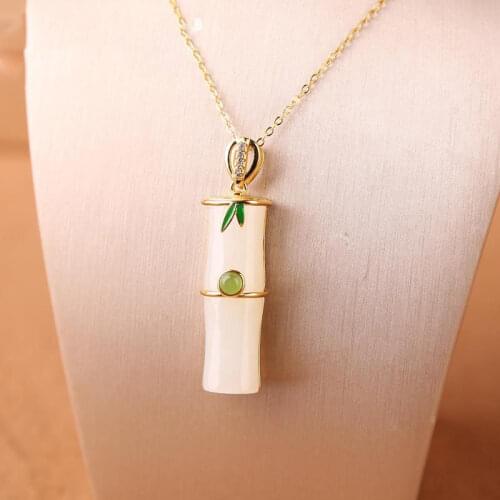 Natural Jade Hotian Jade Pendant Jade Pendant Womens S925 Pure Silver Embeded Jade White Jade Bamboo Joint Bamboo Festival Heig