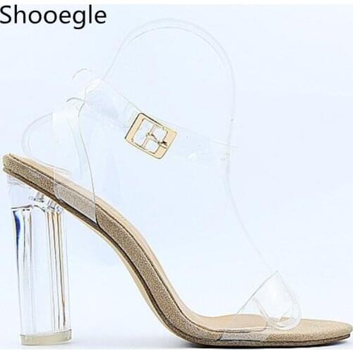Summer Kim Kardashian PVC Clear transparent high heel sandals buckle strap Gladiator fashion women shoes factory price