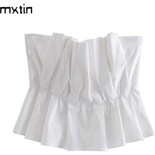 Women 2020 sexy fashion white cropped tank top vintage backless pleated solid party female camis chic tops