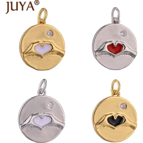 Copper Gesture Heart Charms Pendants Round Coin Necklace Pendant For DIY Jewelry Accessories Bracelets Supplies