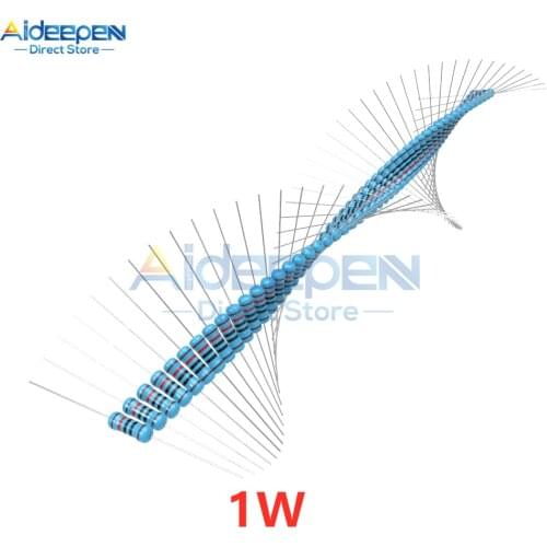100Pcs 1W 1% Metal Film Resistor 1R-1M Ohm Resistance 1K 2.2K 4.7K 5.1K 6.8K 10K 15K 22K 47K 51K 100K 220K 470K 510K 1M Ohm
