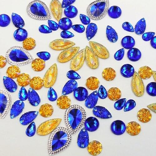 MIX ROyal Yellow Stones and Crystals Sew on For Diy Crafts Rhinestones Flatback Strass Sewing Costumes Wedding Dress Decorations