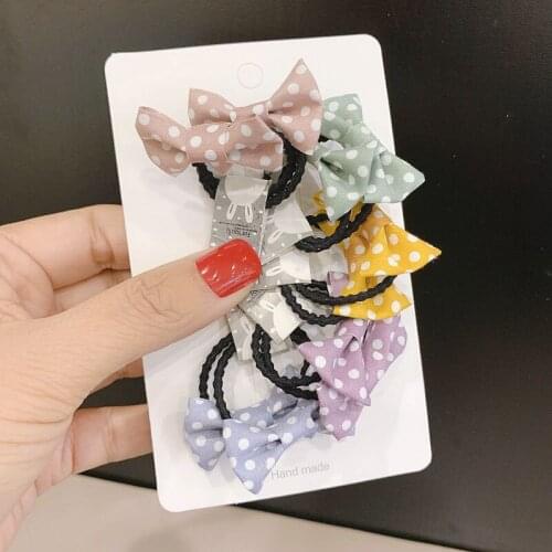 10Pcs/set Cute Bow Elastic Hair Bands For Girls Hair Ties Kids Headwear Ponytail Holder Dot Floral Toddler Baby Hair Accessories