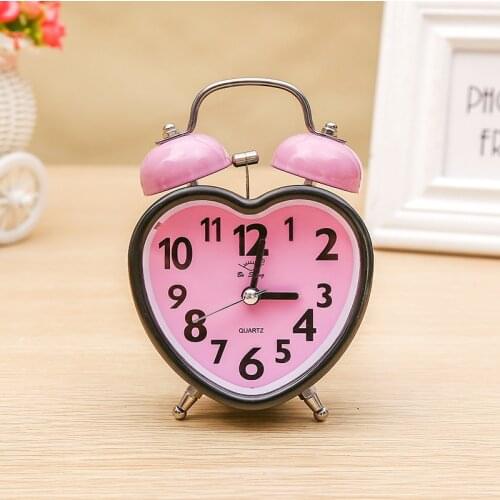 Cute Heart Luminous Stainless Metal Ultra Quiet Needle Walking Table Desk Alarm Clock for Kids Children School Boy Stylish Clock