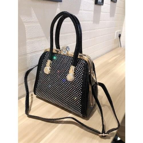 2021 New Diamond Top-handle Bags Famous Designer Luxury Women Leather Handbags Sac Female Rhinestone Shoulder Big Bag