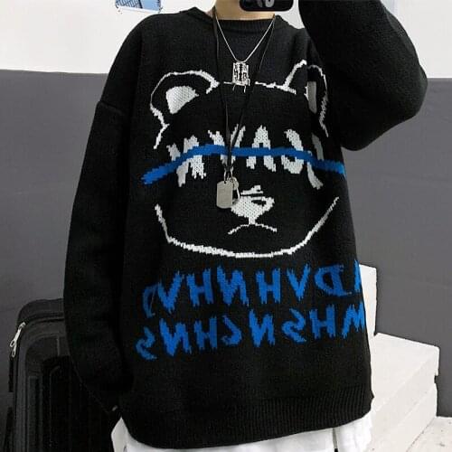 New Autumn Sweater Women Vintage Loose Round Neck Knitted Sweater Thick Harajuku Sweater Cute Bear Sweater Fashion Man Sweater