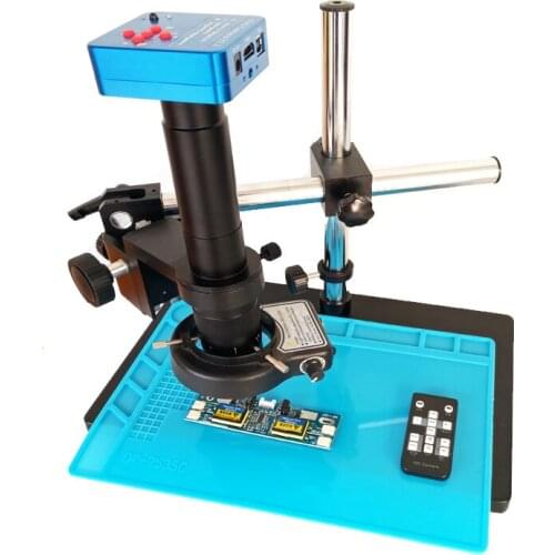 Single arm support 1080P 60FPS 2K 2100W 21MP HDMI USB Digital Video Microscope Camera +180X 300X C-Mount lens +144 Led ligths