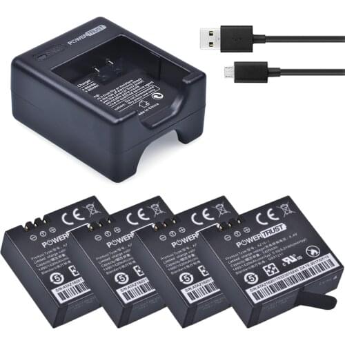 Powertrust 4Pcs AZ16-1 AZ16 1 Xiaomi Yi 4K II Batteries + USB Dual Charger For XiaoYi 4K 2 Action Camera Battery
