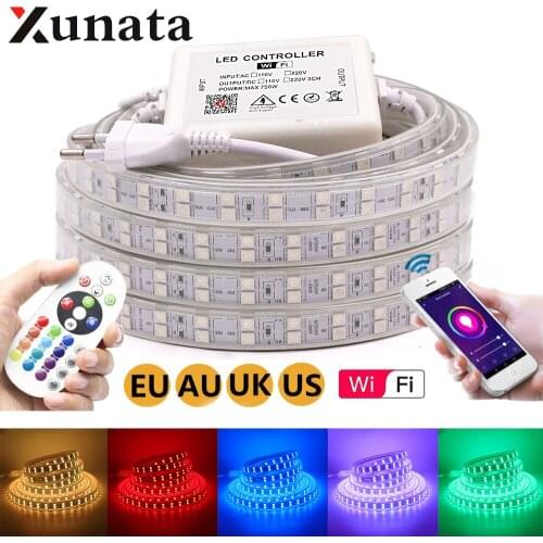 RGB LED Strip Set 220V 110V WIFI Control Light Lamp Flexible Tape LED Ribbon Rope LED Strip With 750W Controller+24key Remote