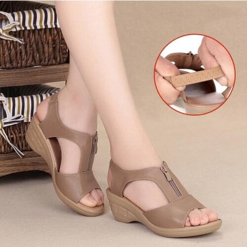 Summer New Women Sandals High Heel Wedges Leather Shoes Woman Solid Casual Zip Platform Sandals Plus Size 35-41 Ladies Shoes