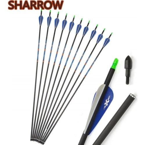 6/12Pcs 30" Archery Pure Carbon Arrows Spine 400 Carbon Arrow Replaceable Broadhead For Outdoor Shooting Hunting Accessories