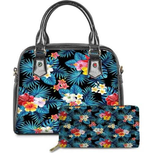 Handbag Wallet Set Tropical Floral Messenger Bags PU Top-handle Women Shoulder Handbag Ladies Gothic Beach Bag Bolsa Feminina