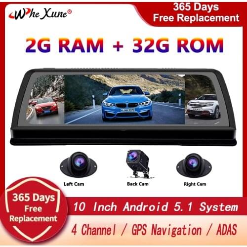 WHEXUNE 2020 New Car DVR Dashcam 4G 4 Channel ADAS Android 10" Center Console Mirror GPS WiFi FHD 1080P Rear Lens Video Recorder