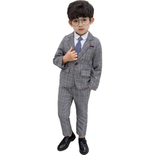 Factory Quality Boys Formal Suit Gentleman Kids Party Wedding Suit School Children Performance Graduation Dress Clothing Set