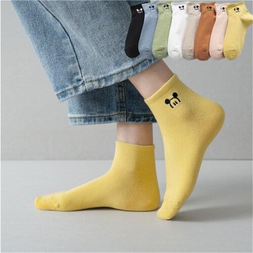 Womens Fashion Disney Mickey Socks Comfort Sports Socks Running Fitness Medium Socks Female Cotton Streetwear Socks 8 Pairs