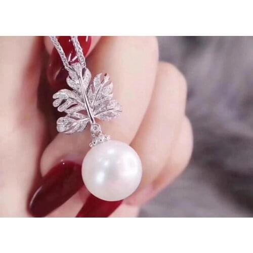 D911 Pearl Pendant Fine Jewelry 925 Sterling Silver Round 12-13mm Nature Fresh Water White Pearls Pendants Necklaces for Women