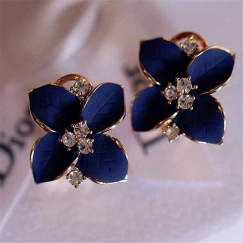 Earrings Flower Blue Petal Women Elegant Ear Stud Crystal Fashion Charm , Employee welfare, wedding, tourism commemoration