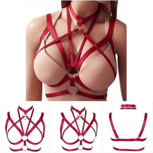 Gothic Style Harness Women Hollow Cage Bra Tops Adjust Waist Suspender Erotic Sexy Lingerie Sword Belt Pole Dance Rave Costume