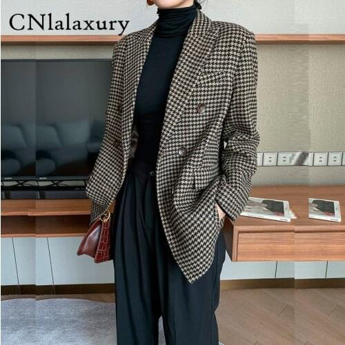 Wool suit jackets women Plaid Woolen Blazer feminino fashion Casual outer clothing 2020 Autumn winter jacket coat abrigos mujer