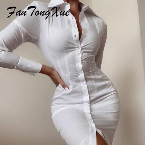 Office Lady Dress for Women 2021 Floral Print Button Shirt Dress Women Skinny Long Sleeve Turn Down Collar Sexy Lady Dresses