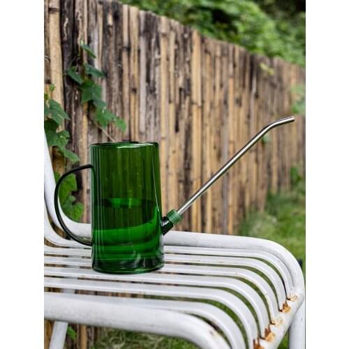 1L Stainless Steel Long Mouth Transparent Plastic Watering Can Flower Kettle Green Plants Spray Bottle Jug Home Gardening Tools