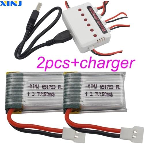 2pcs+charger 3.7V 150mAh 20C Li Polymer battery XH2.54 plug 651723 for JRC H20 H36 NH010 Drone Efficient Mini four-axis aircraft