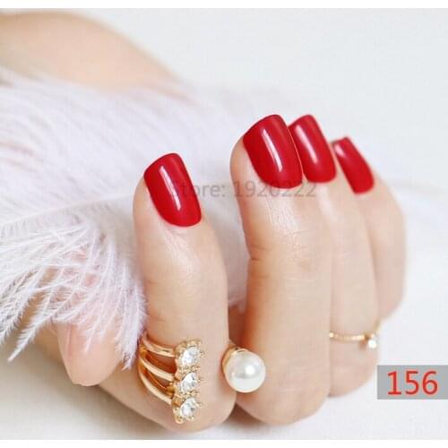 2020 24pcs hot fashion candy color cute nail finished fake nails short paragraph Sunset red N156