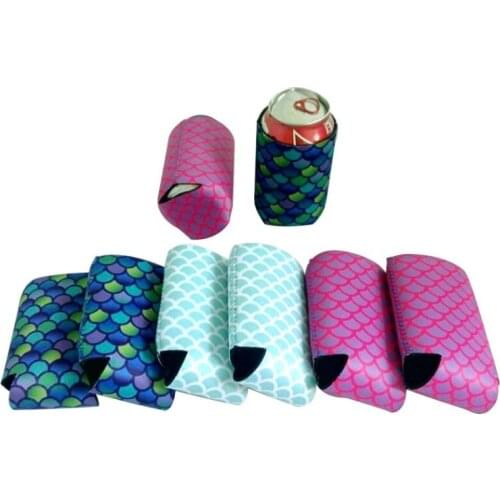 300pcs 10*13cm New Mermaid Slim Can Sleeves Can Neoprene Beverage Coolers With Bottom Beer Cup Cover Case SN1103