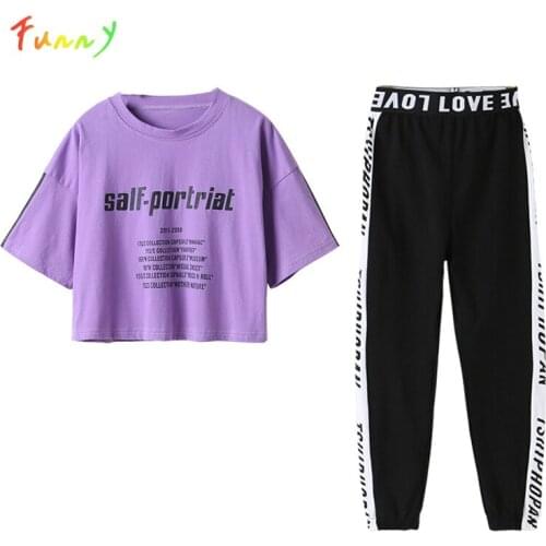 Girl Clothing Set Letter Short Sleeve Cotton T-Shirts + Pants Two Pieces Sport Suits Girls Summer Outfits Fashion Kids Clothes
