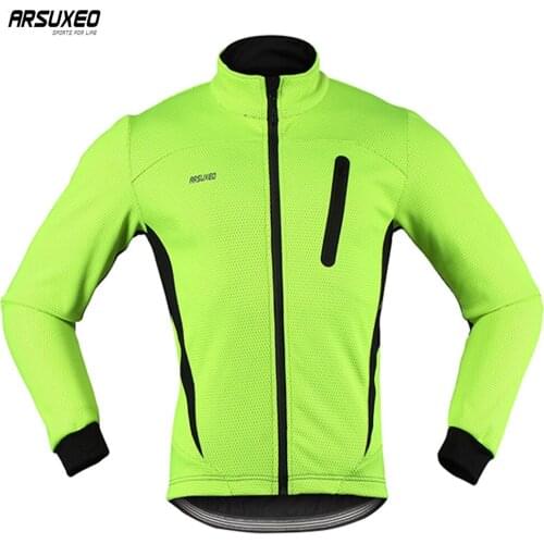 ARSUXEO Mens Thermal Cycling Jacket Winter Warm Up Fleece Bicycle Clothing Windproof Waterproof Sports Coat MTB Bike Jersey 16H