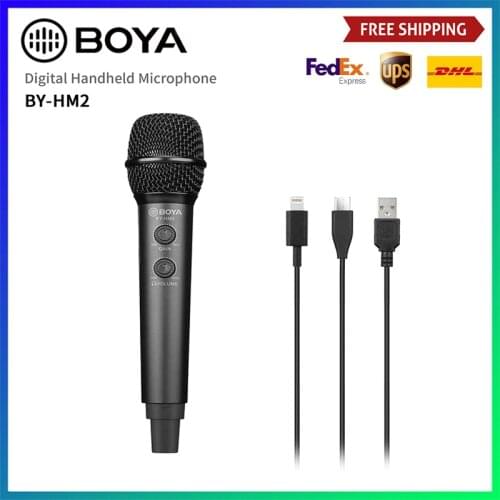 BOYA BY-HM2 Cardioid Digital Handheld Microphone with Mini Tripod Compatible for iOS Android Smartphone Tablet Windows MAC PC