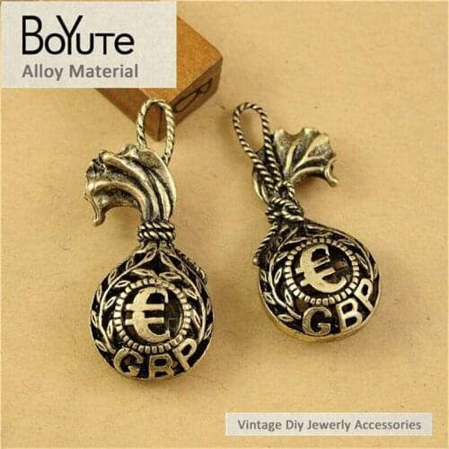 BoYuTe (10 Pieces /lot) 15*35MM Antique Bronze Plated Zinc Alloy Hollow Dollar Purse Pendants Charms for Diy Jewelry Makings